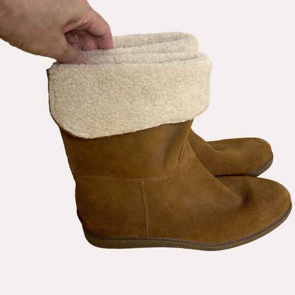 Bass Aria Womens Suede Leather Boots Booties Faux Shearling Tan 10 - Picture 3 of 12